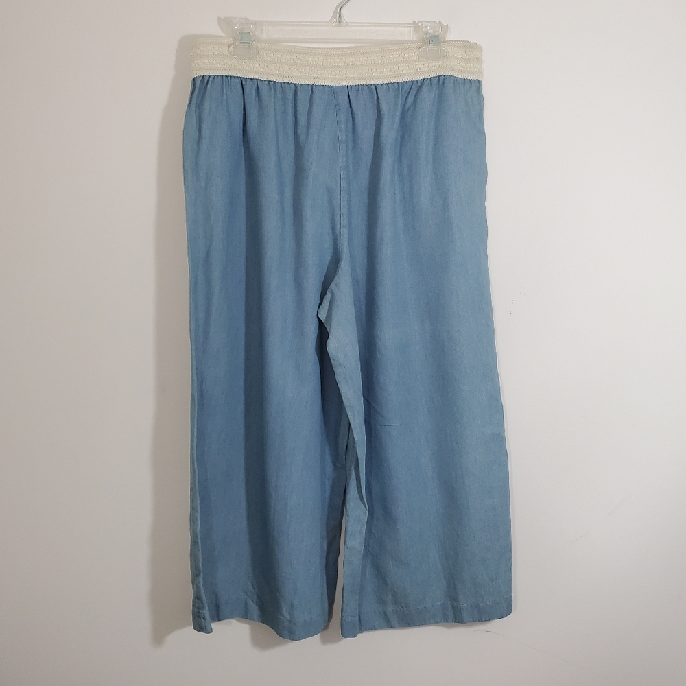 Vintage America Summer Rose Gauchi Wide Leg Crop Chambray Boho Pant NWT Small - Picture 7 of 12